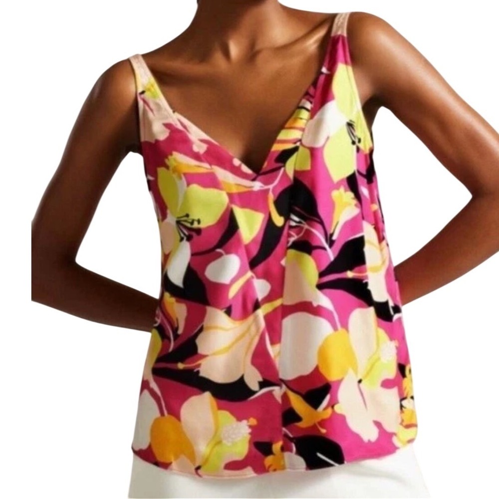 Ted Baker London Pink Floral V-Neck Cami Tank Top Abstract Print Size US 8 NWT